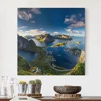 Bilderwelten Leinwandbild Berg - Quadrat Fjordblick in Reinebringen