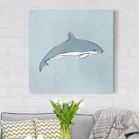 Bilderwelten Leinwandbild Kinderzimmer - Quadrat Delfin Line Art