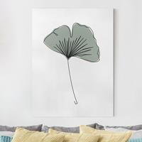 Bilderwelten Leinwandbild Blumen - Hochformat Gingko Blatt Line Art
