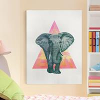 Bilderwelten Leinwandbild Tiere - Hochformat Illustration Elefant vor Dreieck Malerei