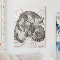 Bilderwelten Leinwandbild Tiere - Hochformat Illustration Graue Katzen Malerei