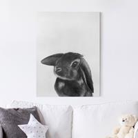 Bilderwelten Leinwandbild Tiere - Hochformat Illustration Hase Schwarz Weiß Zeichnung