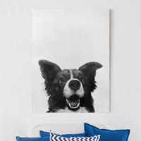 Bilderwelten Leinwandbild Tiere - Hochformat Illustration Hund Border Collie Schwarz Weiß Malerei