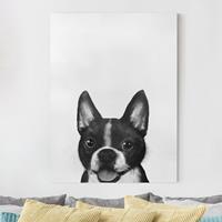 Bilderwelten Leinwandbild Tiere - Hochformat Illustration Hund Boston Schwarz Weiß Malerei