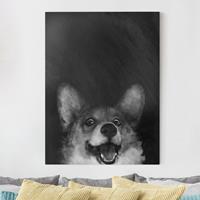 Bilderwelten Leinwandbild Tiere - Hochformat Illustration Hund Corgi Malerei Schwarz Weiß