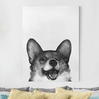 Bilderwelten Leinwandbild Tiere - Hochformat Illustration Hund Corgi Weiß Schwarz Malerei