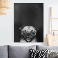 Bilderwelten Leinwandbild Tiere - Hochformat Illustration Hund Mops Malerei auf Schwarz Weiß