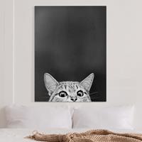 Bilderwelten Leinwandbild Tiere - Hochformat Illustration Katze Schwarz Weiß Zeichnung
