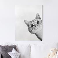 Bilderwelten Leinwandbild Tiere - Hochformat Illustration Katze Zeichnung Schwarz Weiß