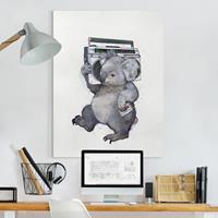 Bilderwelten Leinwandbild Tiere - Hochformat Illustration Koala mit Radio Malerei