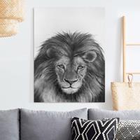 Bilderwelten Leinwandbild Tiere - Hochformat Illustration Löwe Schwarz Weiß Malerei