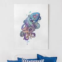 Bilderwelten Leinwandbild Tiere - Hochformat Illustration Oktopus Violett Türkis Malerei