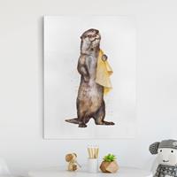 Bilderwelten Leinwandbild Tiere - Hochformat Illustration Otter mit Handtuch Malerei Weiß