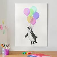 Bilderwelten Leinwandbild Tiere - Hochformat Illustration Pinguin Pastell Luftballons