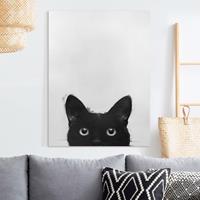 Bilderwelten Leinwandbild Tiere - Hochformat Illustration Schwarze Katze auf Weiß Malerei