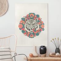 Bilderwelten Leinwandbild Tiere - Hochformat Illustration Tiger Zeichnung Mandala Paisley