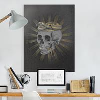Bilderwelten Leinwandbild Tiere - Hochformat Illustration Totenkopf und Schlange Schwarz Gold