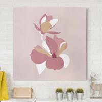 Bilderwelten Leinwandbild Blumen - Quadrat Line Art Blüten Pastell Rosa