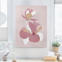 Bilderwelten Leinwandbild Blumen - Hochformat Line Art Blüten Pastell Rosa