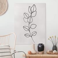 Bilderwelten Leinwandbild Blumen - Hochformat Line Art Zweig Blätter Schwarz Weiß