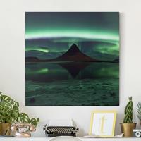 Bilderwelten Leinwandbild Berg - Quadrat Polarlicht in Island