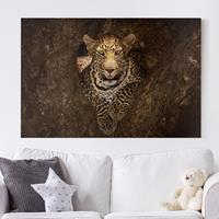 Bilderwelten Leinwandbild Tiere - Querformat Leopard ruht auf einem Baum