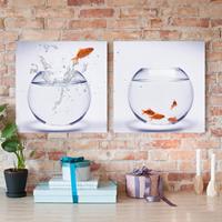 Bilderwelten 2-teiliges Leinwandbild Tiere - Quadrat Flying Goldfish