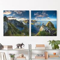 Bilderwelten 2-teiliges Leinwandbild Natur & Landschaft Fjordblick in Reinebringen