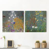 Bilderwelten 2-teiliges Leinwandbild Blumen - Quadrat Gustav Klimt - Im grünen Garten