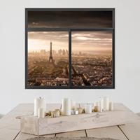 Klebefieber 3D Wandtattoo Fenster Schwarz Großartiger Blick über Paris