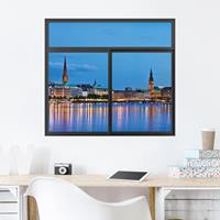 Klebefieber 3D Wandtattoo Fenster Schwarz Hamburg Skyline