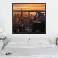 Klebefieber 3D Wandtattoo Fenster Schwarz Manhattan Skyline Abendstimmung