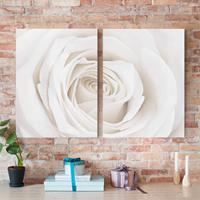Bilderwelten 2-teiliges Leinwandbild Blumen - Querformat Pretty White Rose