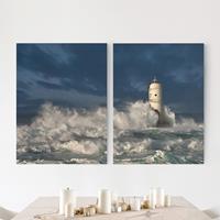 Bilderwelten 2-teiliges Leinwandbild Leuchtturm - Querformat Leuchtturm auf Sardinien