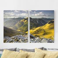 Bilderwelten 2-teiliges Leinwandbild Berg - Querformat Berge und Tal der Lechtaler Alpen in Tirol