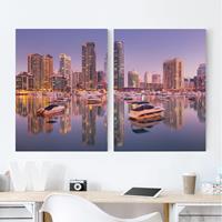 Bilderwelten 2-teiliges Leinwandbild Architektur & Skyline - Querformat Dubai Skyline und Marina