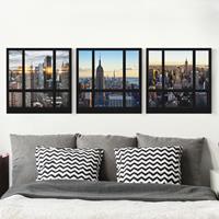 Bilderwelten 3-teiliges Leinwandbild Architektur & Skyline - Quadrat Fensterblicke über New York