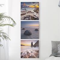 Bilderwelten 3-teiliges Leinwandbild Strand - Quadrat Sonnenaufgänge am Strand