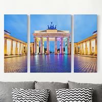 Bilderwelten 3-teiliges Leinwandbild Architektur & Skyline - Querformat Erleuchtetes Brandenburger Tor