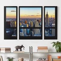 Bilderwelten 3-teiliges Leinwandbild Architektur & Skyline Fensterausblick - Sonnenaufgang New York