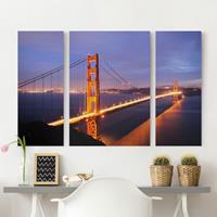 Bilderwelten 3-teiliges Leinwandbild Architektur & Skyline - Querformat Golden Gate Bridge bei Nacht