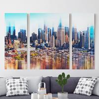 Bilderwelten 3-teiliges Leinwandbild Architektur & Skyline - Querformat Manhattan Skyline Urban Stretch