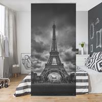 Bilderwelten Raumteiler Architektur & Skyline Eiffelturm vor Wolken schwarz-weiß
