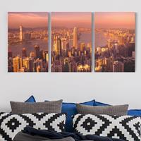 Bilderwelten 3-teiliges Leinwandbild Architektur & Skyline Hongkong Sunset