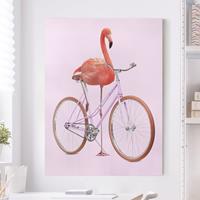 Bilderwelten Leinwandbild Flamingo mit Fahrrad