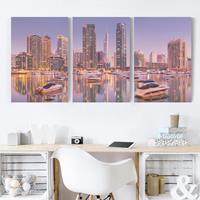 Bilderwelten 3-teiliges Leinwandbild Architektur & Skyline - Querformat Dubai Skyline und Marina