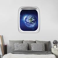 Bilderwelten Wandtattoo Kinderzimmer Fenster Flugzeug Erde im Weltall