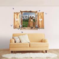 Bilderwelten 3D Wandtattoo Fenster mit Herz und Pferd Bergblick Wiesenpfad