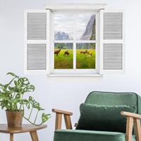Bilderwelten 3D Wandtattoo Flügelfenster Rehe in den Bergen
