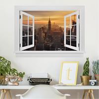 Bilderwelten 3D Wandtattoo Offenes Fenster Manhattan Skyline Abendstimmung